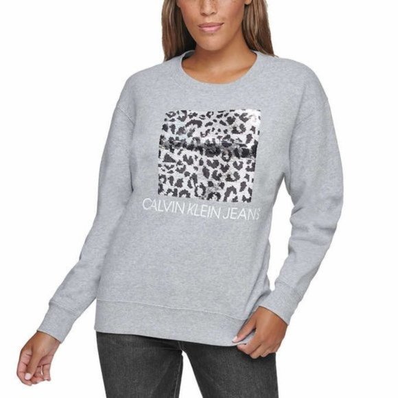 CALVIN KLEIN Flip Sequin Crewneck Sweatshirt in Grey - XS - Picture 3 of 5